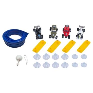 Imagem de simhoa Flex Tracks Kids Toy DIY Flexível Corrida Carro Rampa Pista Enrolável Pista de Corrida Portátil para Jardim de Infância 3 4 5 6 7 8 Anos Presentes, Azul 500x8cm