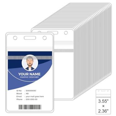 Imagem de Pacote com 50 porta-crachás de identidade, suporte grosso para crachá de crachá, suporte de plástico transparente à prova d'água com zíper resselável para cartão de crédito de carteira de motorista de