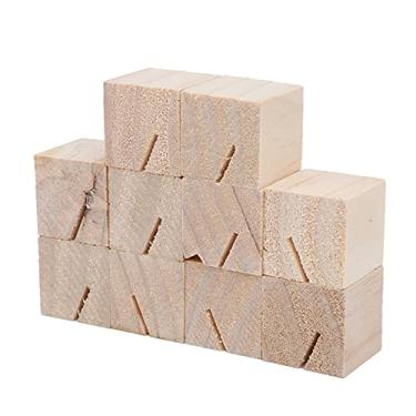 Imagem de Cartões de lugar de madeira polido à mão superfície lisa rústico original suportes de número de mesa para casamentos chás de bebê festas madeira de pinho 10 peças (Retângulo 5,9 x 5,9 polegadas)