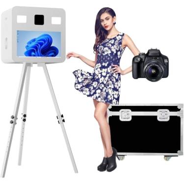 Imagem de Máquinas de cabine fotográfica DSLR, máquina fotográfica com tela sensível ao toque de 54,6 cm com luz RGB para festas de negócios de aluguel de casamento (branco, cabine fotográfica com câmera)