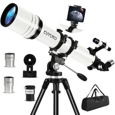 Imagem de Telescópio refrator de montagem AZ de 90 mm de abertura 800 mm para adultos de alta potência, telescópios CUYUKU para adultos astronomia, telescópio profissional, simples de instalar