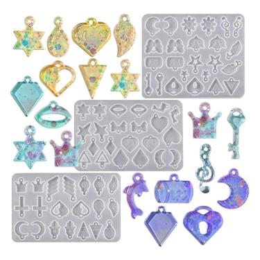 Imagem de SWUAVD Pacote com 3 moldes de silicone, moldes de brinco de silicone para joias de resina, cruz de coração, berloque, pulseira de resina epóxi, molde faça você mesmo com furos, moldes de silicone para