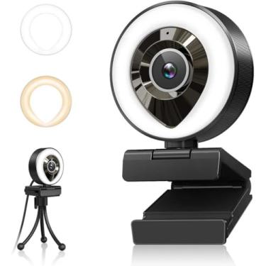 Imagem de AIDELF Webcam Câmera de computador 1080p com microfone duplo ajustável, luz direita, webcam para PC, foco automático avançado com tripé, zoom, streaming, câmera, jogos, webcam para Xbox, YouTube