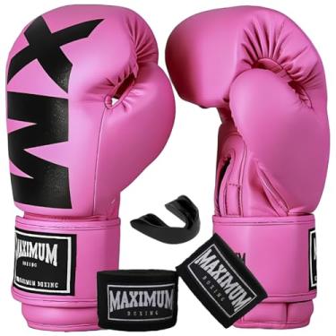 Imagem de Luva De Boxe Muay Thai + Bandagem + Protetor Bucal - Maximum (MXM Rosa, 10oz)