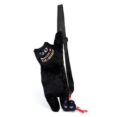 Imagem de Bolsa tiracolo para gatos preta em forma de gato, bolsa de ombro de pelúcia preta para gatos fofos para mulheres amantes de gatos elegantes, Dentes coloridos