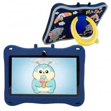 Imagem de Tablet Infantil E13 Tela 7" 12GB + 2GB RAM, Wi-Fi, Bluetooth e 5G com Case Silicone, Canetinha Touch e Alça de Transporte (Azul)