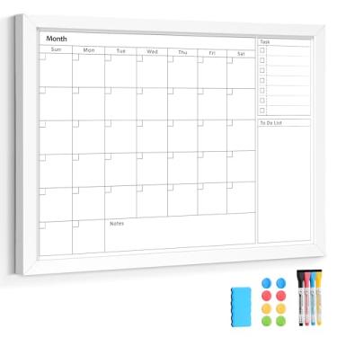 Imagem de QUEENLINK Calendário mensal quadro branco para parede, 91 cm x 61 cm, quadro branco com moldura de madeira branca
