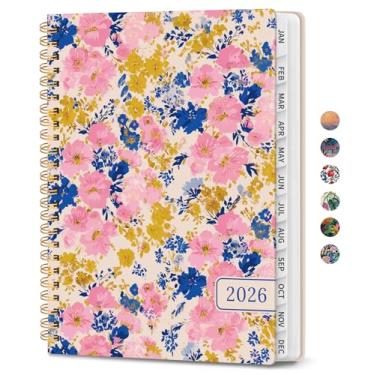 Imagem de Agenda 2026, agenda de planejamento semanal e mensal para mulheres, janeiro de 2026 a dezembro de 2026, livro de agenda de planejamento de capa dura com abas, encadernação em espiral, bolso interno