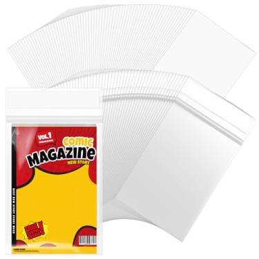 Imagem de VOKOY 100 conjuntos de bolsas e quadros de quadrinhos de tamanho atual resseláveis, capas de quadrinhos autovedantes cristalinas com papelão branco dupla face, armazenamento regular de revistas em