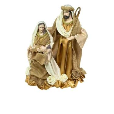 Imagem de Sagrada Familia Tecido Dourado e Branco 30cm - Zona Livre