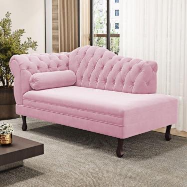 Imagem de Divã Recamier Chaise Longue Lavínia 150cm Capitonê Pés De Madeira Courino Rosa - Desk Design
