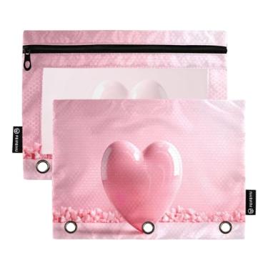 Imagem de Wassud Pacote com 2 pastas de fichário rosa Love Heart com 3 furos, pasta organizadora de arquivos para casa, escritório