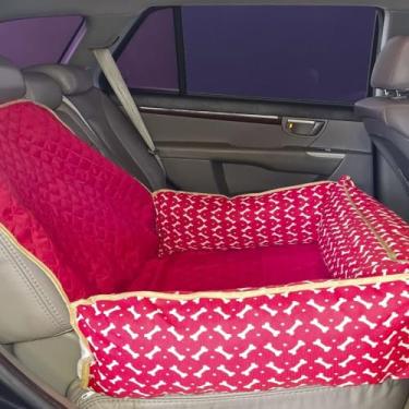 Imagem de Cama Pet e Capa Protetora 2 em 1 para Assento Traseiro Veicular Pequena Toddy Estampado Impermeável Vermelho