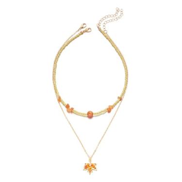 Imagem de Colar gargantilha com pingente de folha de bordo vermelha, corrente em camadas, colar de contas, joias, berloque, colar empilhado para mulheres, one size, Zinco, Sem Pedra Preciosa