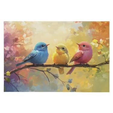 Imagem de CEBUGI Tapete de área 60 x 90 cm macio lavável tapete antiderrapante com fundo de borracha tapetes de área de pássaros coloridos para sala de estar, quarto, decoração de casa