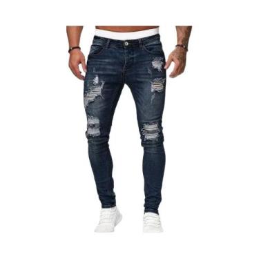 Imagem de Calças Jeans Masculinas Retro Rasgadas Skinny Stretch Casuais Slim 202