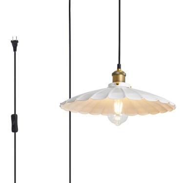 Imagem de Oyisen Luzes Suspensas Com Plugue No Cabo Branco 15,7 Polegadas Abajur De Metal Ajustável Cabo Plug In Luz Suspensa Industrial Plug In Luz De Teto Lâmpada Suspensa Plug In Para Quarto Casa De Fazenda
