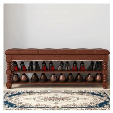 Imagem de Armários para sapatos com prateleiras para sapatos Tamborete de madeira maciça da sapata, armário sapato assento, banco, armazenamento sapatos para entrada sala estar banheiro quarto(Brown)