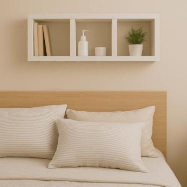 Imagem de Nicho Com 3 Divisórias Parede Organizador Banheiro Quarto Sala Cozinha Escritório Em MDF De Qualidade 45x15x10x1,5CM Branco