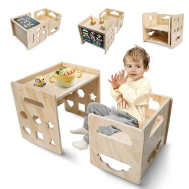 Imagem de Satisure Conjunto De Mesa E Cadeira Montessori Para Desmame, Madeira Crianças, Bancos Atividades Infantis Com Quadro-Negro 3 Alturas Ajustáveis, Móveis Comer, Desenhar Ler 1 A Anos