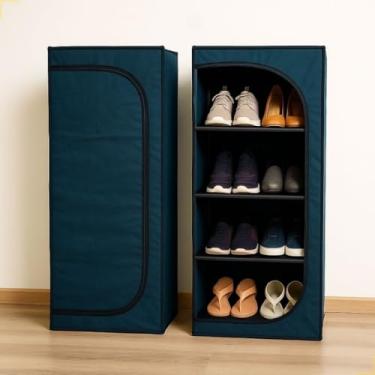 Imagem de Sapateira Organizadora Multiuso com 4 Prateleiras e Zíper Impermeável Armário Leve para Sapatos Roupas Brinquedos(Azul Petróleo)