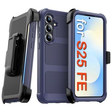 Imagem de Makbstpect Capa para Samsung Galaxy S25 FE com clipe de cinto e suporte, resistente à prova de choque proteção contra quedas de grau militar, capa robusta para celular - preto/azul