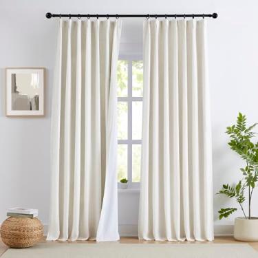 Imagem de Cortinas blackout plissadas naturais com linho misturado para escurecimento de sala de 241 cm para sala de estar, quarto, isolamento térmico, cortinas plissadas com ganchos, 2 painéis 101 x 240 cm C C