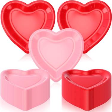 Imagem de Remerry 200 peças de pratos de papel de coração para dia dos namorados, pratos de festa, artigos de festa de casamento, utensílios de mesa descartáveis para aperitivo, almoço, jantar e sobremesa
