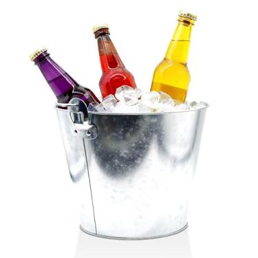 Imagem de Amestar Balde de metal 1 pacote, 5L, prata - Baldes galvanizados com alças para banheira de gelo e banheira de bebidas, baldes de gelo para festas