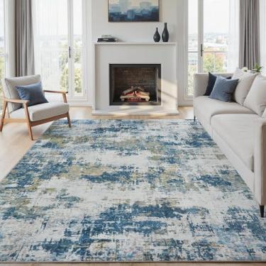 Imagem de Tapete de área 12 x 18 cm Lavável: Antiderrapante Moderno Abstrato Macio Fino Grande Tapetes Azuis Interior Tapete Resistente a Manchas para Quarto, Sala de Jantar, Casa de Fazenda, Quarto de Bebê