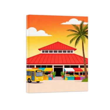 Imagem de Pôster paisagem - Vermelha Cidade - Impressões em Tela - Imagem Moderna Natureza para Sala de Estar Decoração 70x90cm Tela Embrulhada