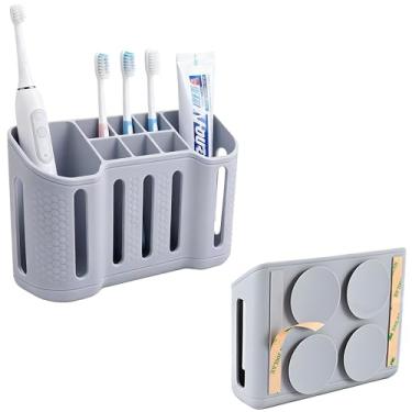 Imagem de Suportes de escova de dentes para banheiros, escova de dentes elétrica, barbeador e suporte de pasta de dente, 6 compartimentos pequenos e 2 compartimentos grandes, organizador e armazenamento de