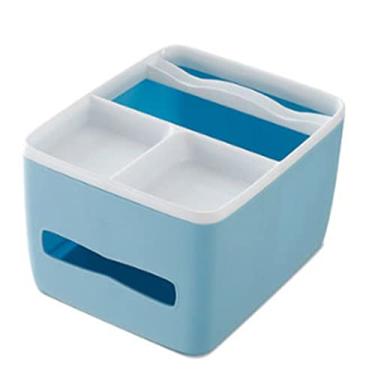 Imagem de Caixa de lenços de mesa multifuncional de plástico doméstico caixa de controle remoto rack de armazenamento de cosméticos caixa de papel de sucção (cor: azul, tamanho: 20 * 16,5 * 12,5 cm) (azul 20