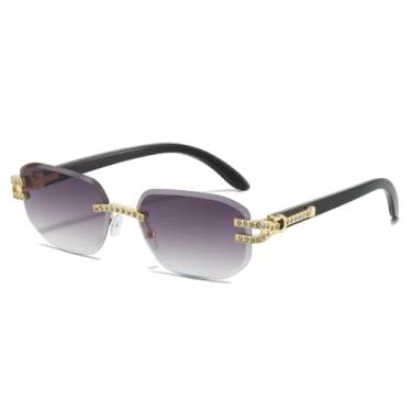 Imagem de Óculos de Sol Femininos de Luxo com Armação Degradê Sem Aro, Design Personalizado com Diamantes, Estilo Casual, Proteção UV400 (Cinza Claro Dourado)