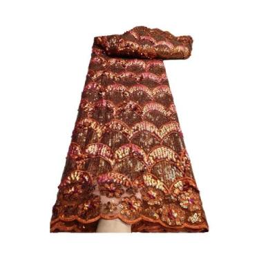 Imagem de Tecido De Renda De Tule Com Lantejoulas De Luxo Africano De Alta Quali