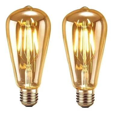 Imagem de 2X Kit 2 Lâmpada Filamento Led Retrô Vintage Ambar St64 Luz