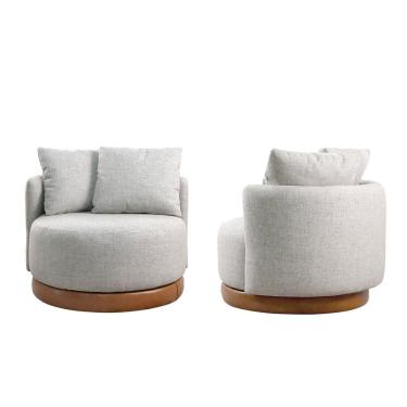 Imagem de Conjunto 2 Poltronas Base Giratória e Estofada com Almofadas Decorativas Vilani Espresso Móveis Marrom/Cinza Claro