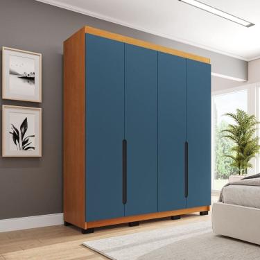 Imagem de Guarda-roupa Casal 4 Portas Bater Madrid Azul/Freijó