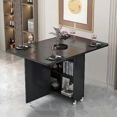 Imagem de Mesa de jantar dobrável móvel, mesa de jantar versátil com 6/8 rodas e 2 prateleiras de armazenamento, mesa de jantar para economia de espaço pequeno para cozinha, sala de estar (cor: F