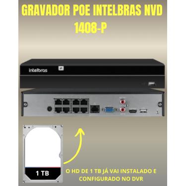 Imagem de Kit CFTV Intelbras NVR 1408P 5 Câmeras IP e HD 1TB