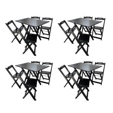 Imagem de Kit 4 Conjuntos Mesa Dobrável Madeira 110x70 Com 4 Cadeiras Personalizada Jack Preta - Cor: Preto