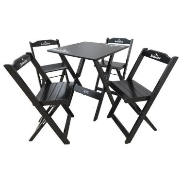 Imagem de Conjunto Mesa Dobrável 60x60 Com 4 Cadeiras De Madeira Personalizada Hei Preta - Cor: Preto