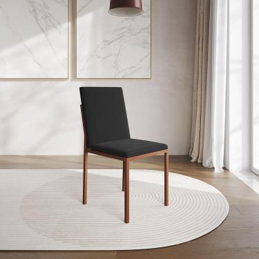 Imagem de Cadeira De Jantar Estofada Mônaco Base Cobre Veludo Preto - Cor: Preto