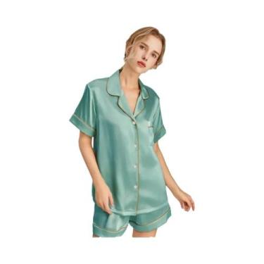 Imagem de Conjunto De Pijamas De Verão Feminino Em Cetim Sólido, Confortável, De