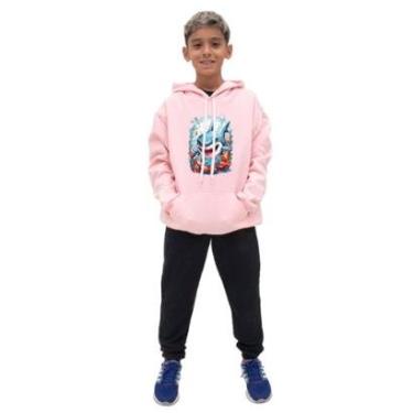 Imagem de Conjunto Infantil Menino Blusa Manga Longa Estampa de Tubarao e Calça Lisa Moletom Conf...