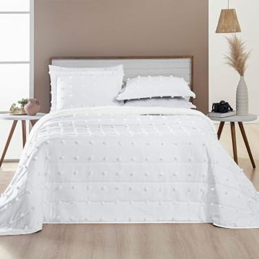 Imagem de Kit Cobre Leito Colcha Alexa Pompom King Dupla Face Micropercal 3 Peças - Branco