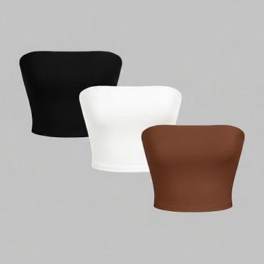 Imagem de Kit 3 Top Tube Cropped Faixa sem alça Básico Feminino Suplex Premium -