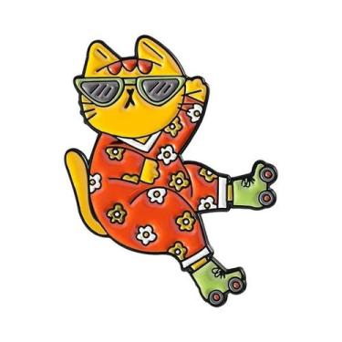 Imagem de Broche De Esmalte De Gato Floral Fofo Em Desenho Animado, Distintivo D