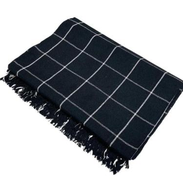 Imagem de Manta para Sofá Grande 2 e 3 Lugares 2,40M X 1,80M 100% Algodão Preto com Branc Kit 02 Panos do Lar