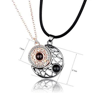 Imagem de sillervan Colar magnético para casal I Love You, colar com projeção, sol e lua para ele e ela, presente para casais ou bons amigos